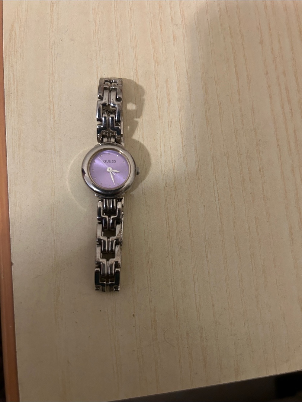 Pre-owned Y2K Vintage Guess Silver Link Bracelet Watch with Lavender Dial